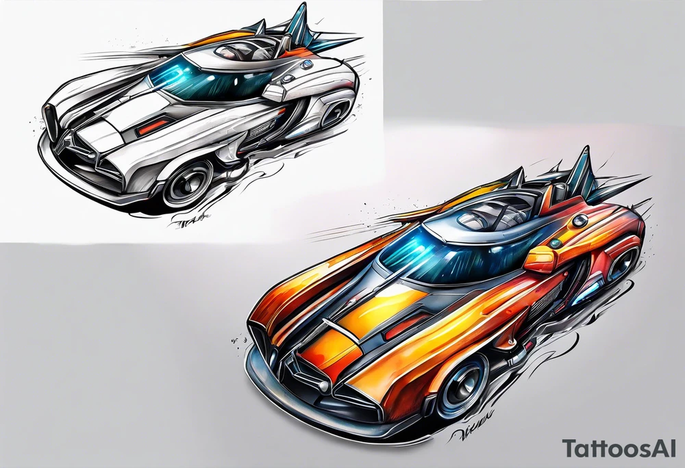 futuristic rocket time machine car tattoo idea