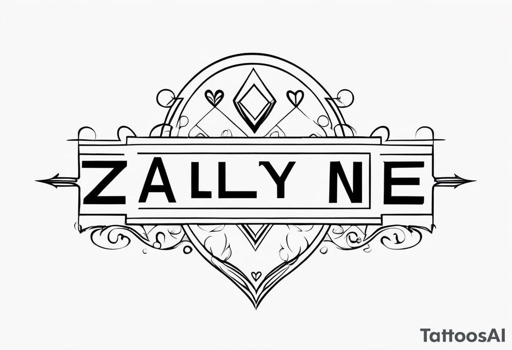 the name Zaqlyne with a tiny heart after it tattoo idea