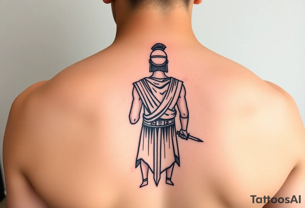 roman gladiator from behind near an arena with a short sword in his hand tattoo idea
