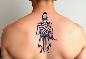 roman gladiator from behind near an arena with a short sword in his hand tattoo idea