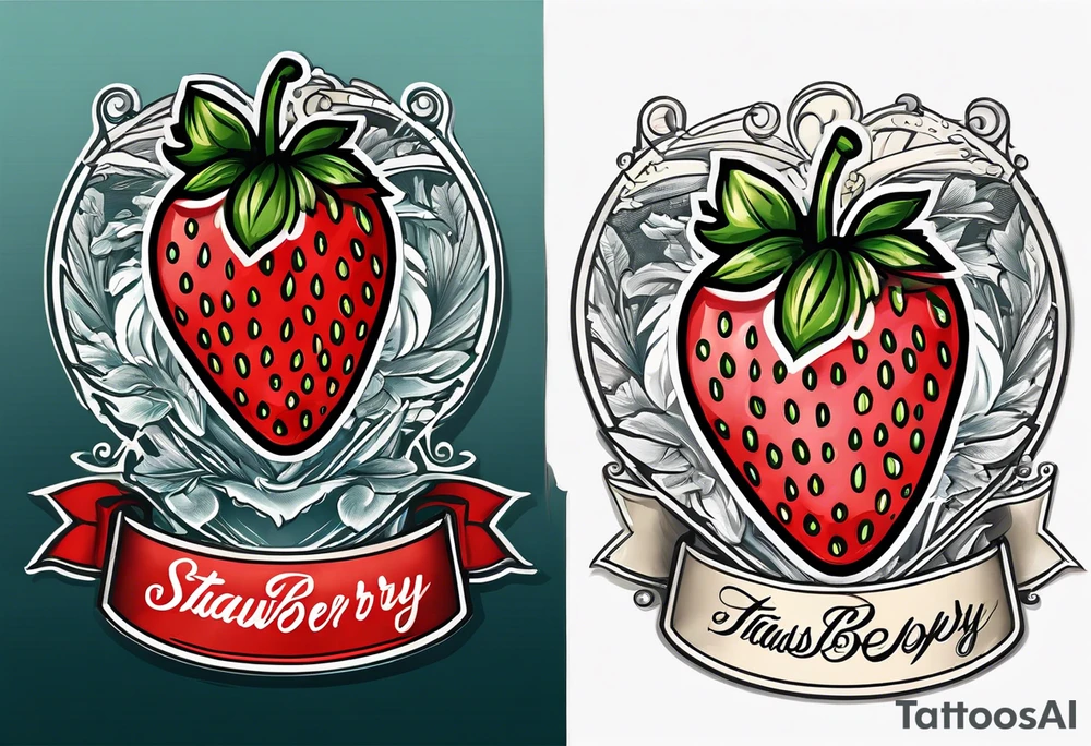 simple single  Strawberry with banner across it that says Pops tattoo idea