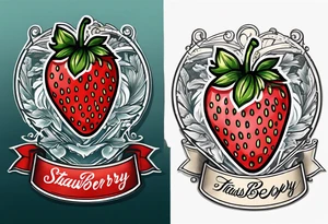 simple single  Strawberry with banner across it that says Pops tattoo idea