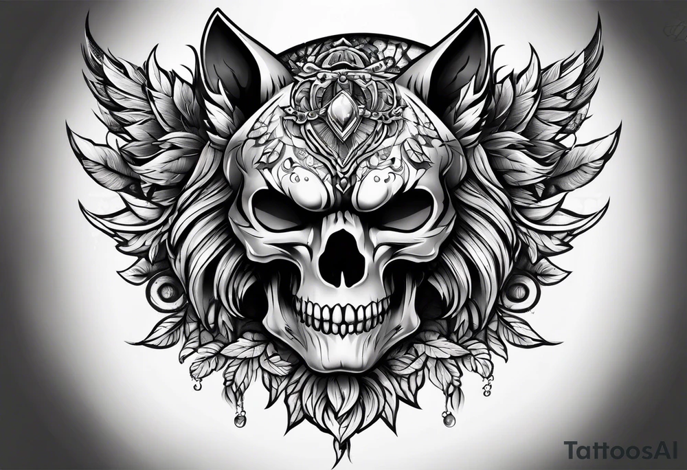 Skull wolf tattoo idea