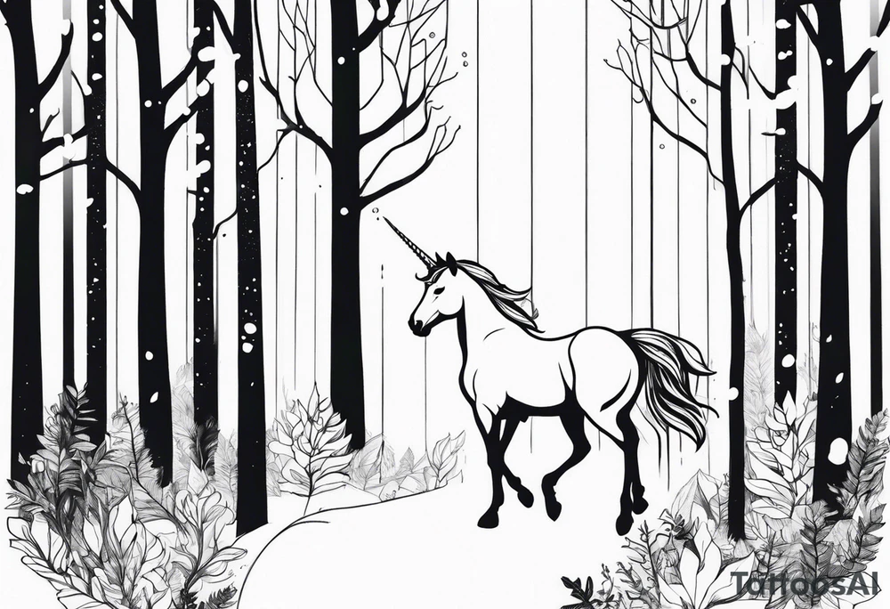 Unicorn in forest – Walking through an enchanted woodland. tattoo idea