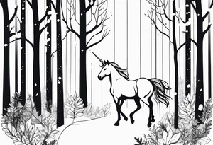 Unicorn in forest – Walking through an enchanted woodland. tattoo idea