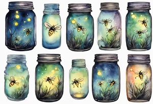 Fireflies coming out of a mason jar and all around the mason jar tattoo idea