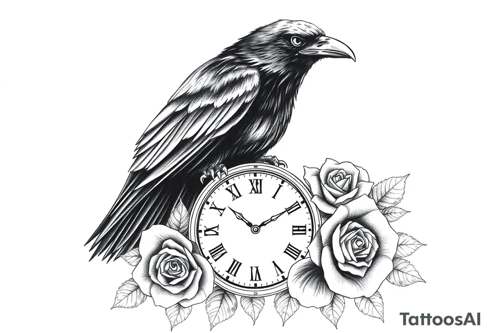 raven,roses,clock. tattoo idea