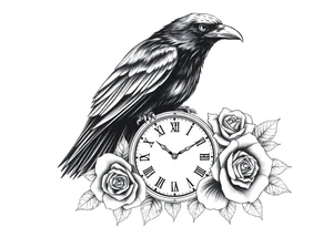 raven,roses,clock. tattoo idea