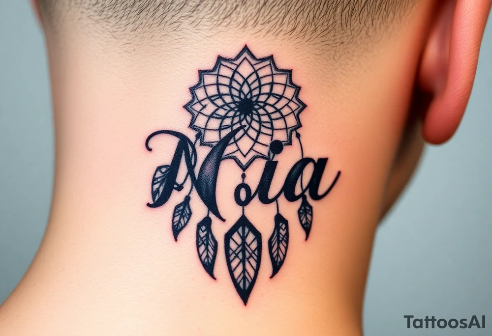 Name Nia in a dreamcatcher faded letters tattoo idea