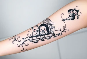 Three little pigs nursery rhyme hiding in a brick house from the big bad wolf tattoo idea