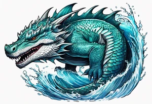A water dragon with attributes of a great white shark tattoo idea