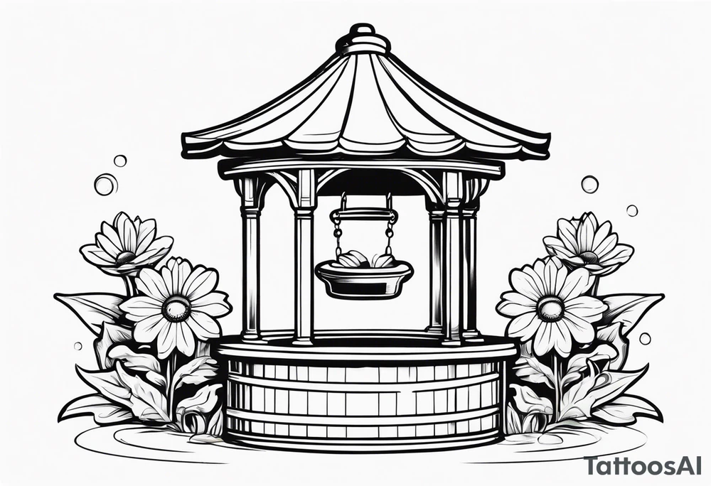 A minimalist Wishing well adorned with a daisy tattoo idea