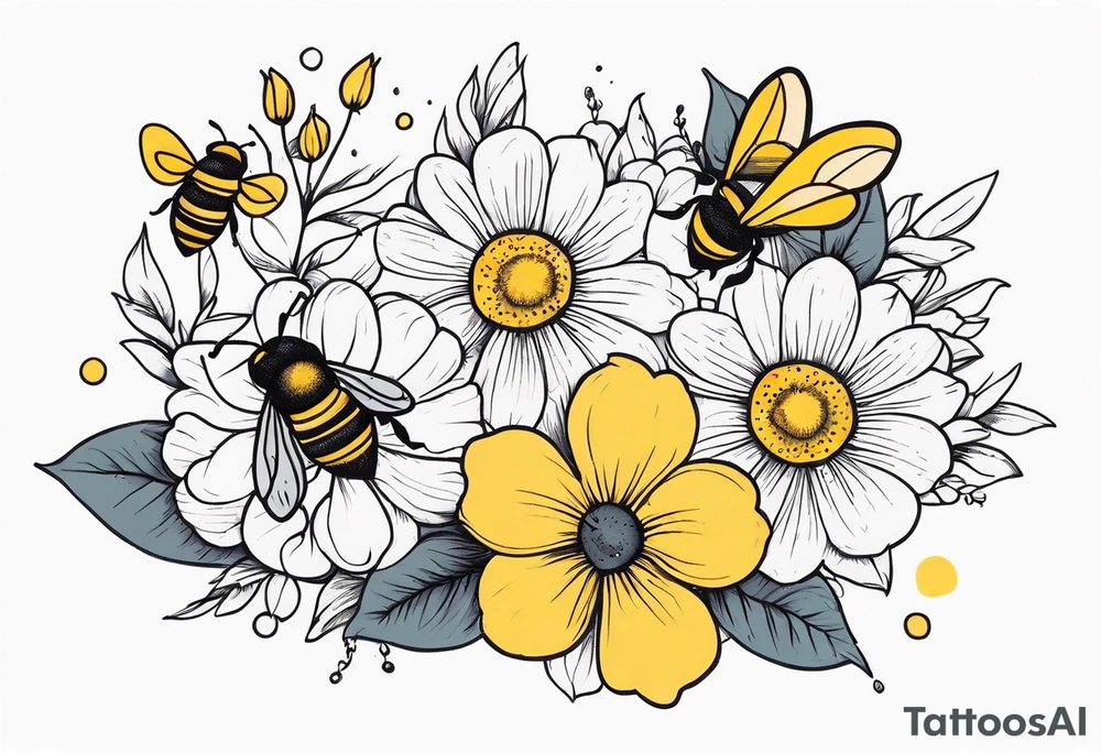Bees and flowers tattoo idea