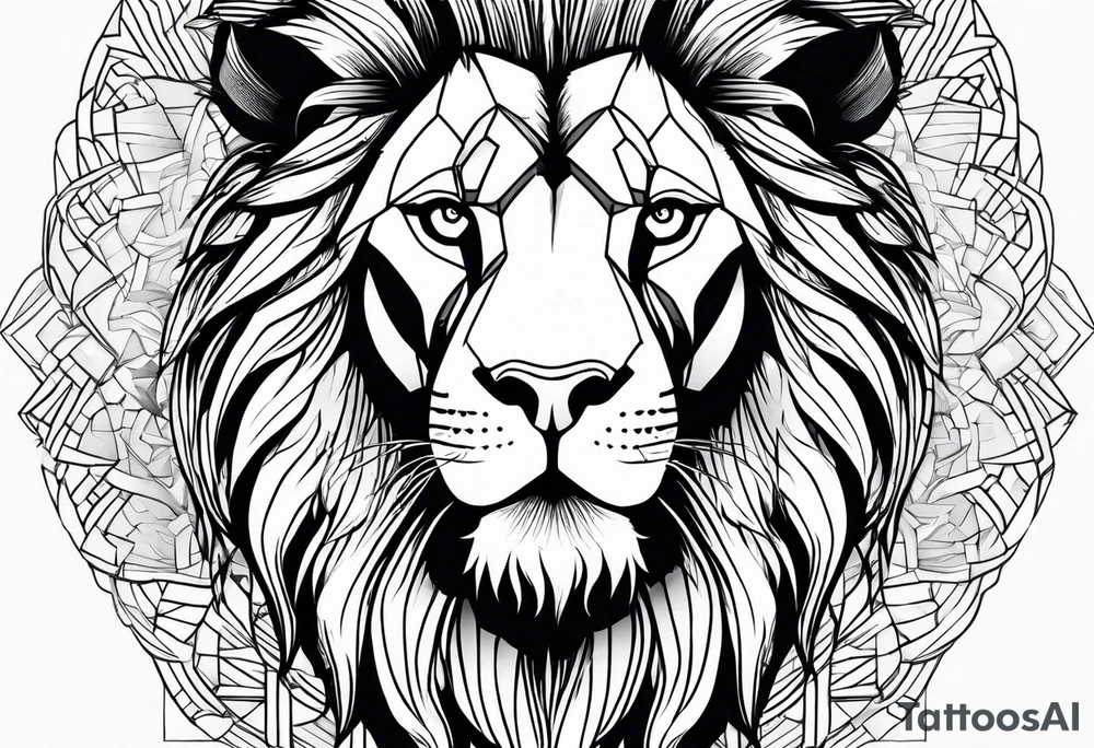 The Face of marcus aurelius with the lower left half missing. He is looking slightly away at 25 degrees. Geometric symbols framing the background. The background has small color splashes of red and purple. tattoo idea