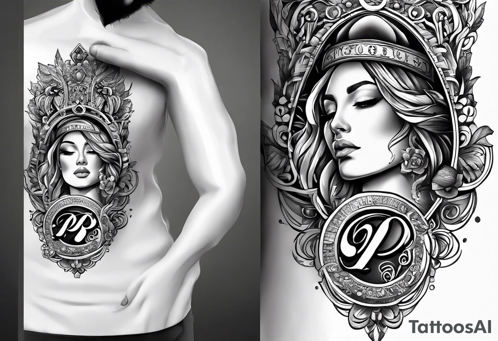 Ring finger attoo with the letters P, B, R, M.  No artwork besides the letters tattoo idea