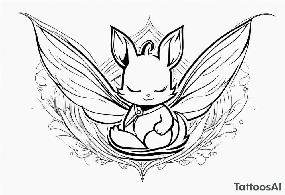 A fairy with a tail inspired by the logo of the show called Fairy Tail in a fetal position tattoo idea