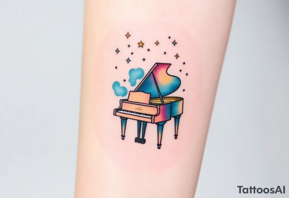 Grand piano under stars tattoo idea