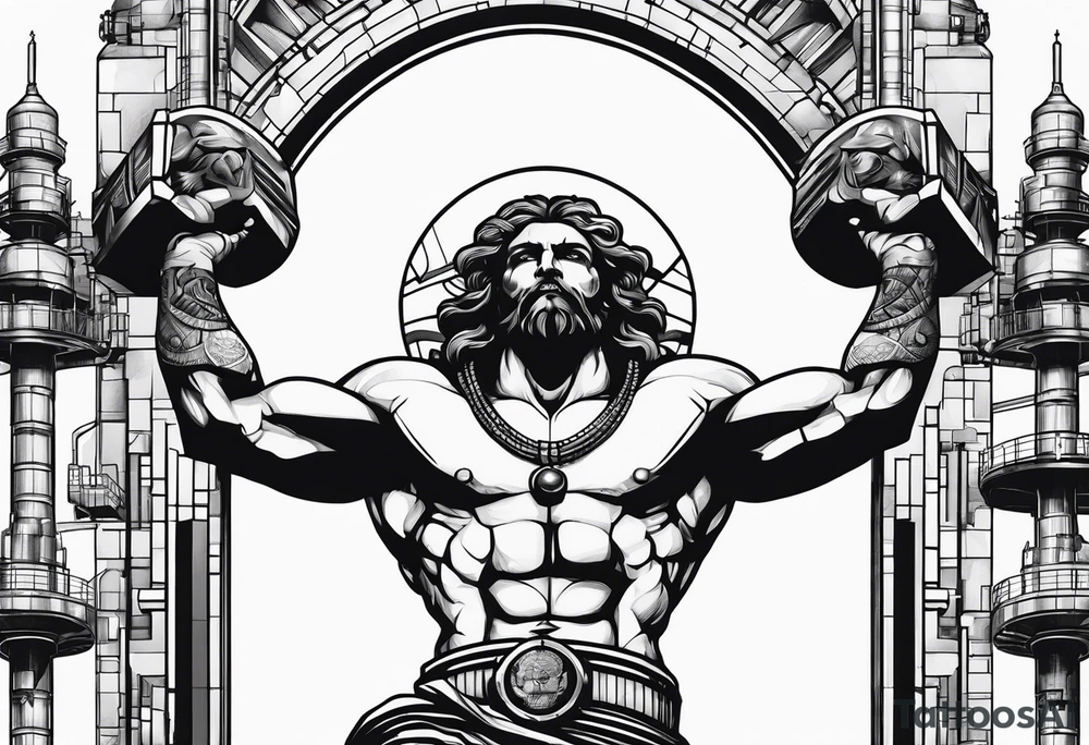 Atlas God holding up industrial facility tattoo idea