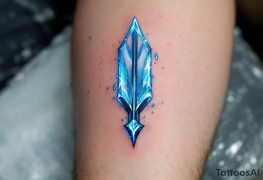 glowing ice-blue arrow with frosted edges, appearing as if crafted from frozen crysta tattoo idea