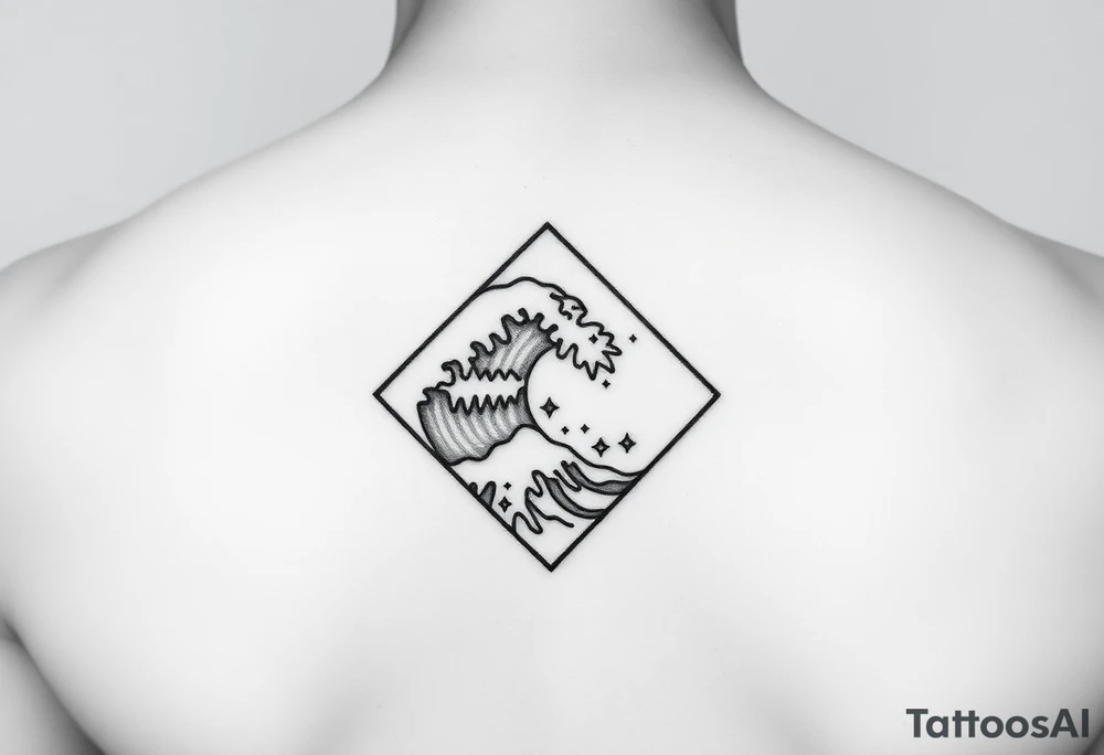 A powerful wave with stars inside of a diamond tattoo idea