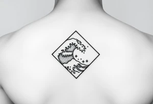 A powerful wave with stars inside of a diamond tattoo idea