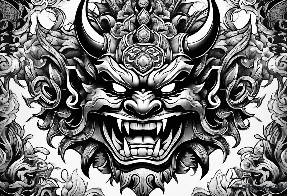 oni mask with teeth tattoo idea