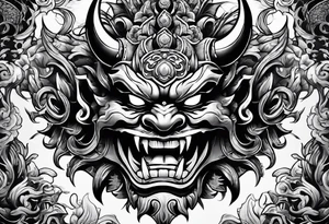 oni mask with teeth tattoo idea