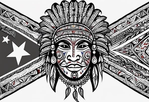 Taino Tribal art holding the Puerto Rican, U.S.  Virgin Islands and Trinidad flags tattoo idea