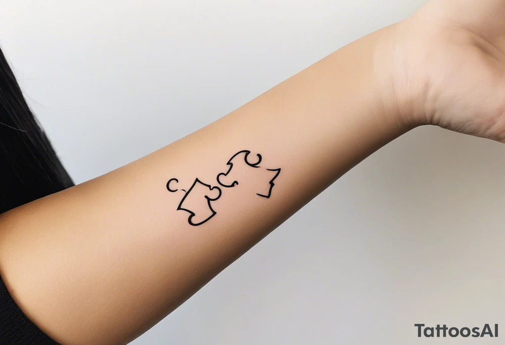 simple, fine line tattoo that includes my sisters handwriting "my favorite sister" and incorporate a single puzzle piece. This will be on my ankle and should be small. outline a puzzle piece with the words tattoo idea