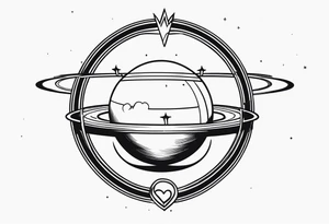saturn, clouds, broken heart, halo, devil horns tattoo idea