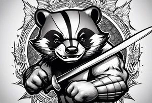 Draw me badger/wolverine with aggressive full body show, killer face with cute smile, long nails and he attacks like a gladiator to enemy tattoo idea
