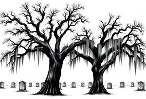 Oak trees with Spanish moss in a cemetery tattoo idea