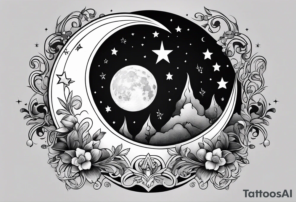 Moon and stars tattoo idea