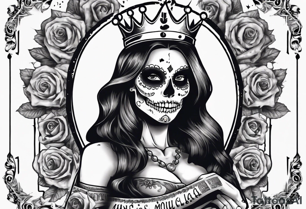 santa la muerta with money and crown
on the card tattoo idea