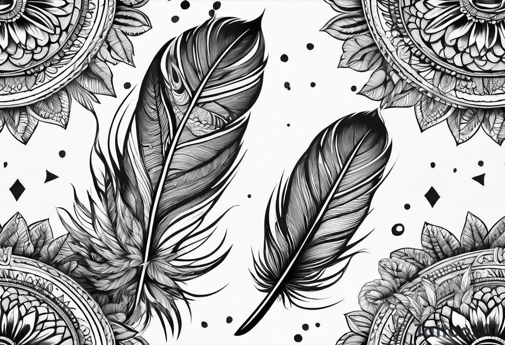 Mandala feather with birds, water tattoo idea