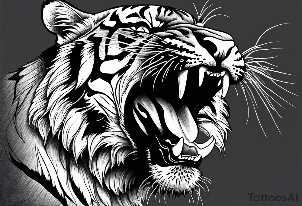 Photo Realism, highly detailed, Fierce tiger roaring tattoo idea