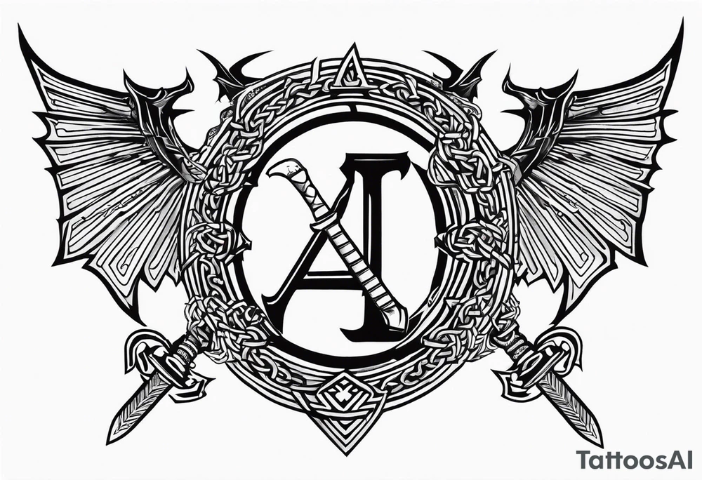 Valhalla sword shield dragon axe Valknut chains
steps tattoo idea Valhalla sword shield dragon axe Valknut chains
steps tattoo idea
