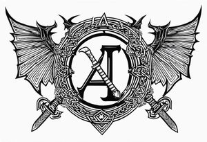 Valhalla sword shield dragon axe Valknut chains 
 steps tattoo idea