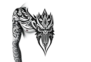 The Fiend top center piece of sleeve with Polynesian tribal design surrounding covering up old tattoo tattoo idea