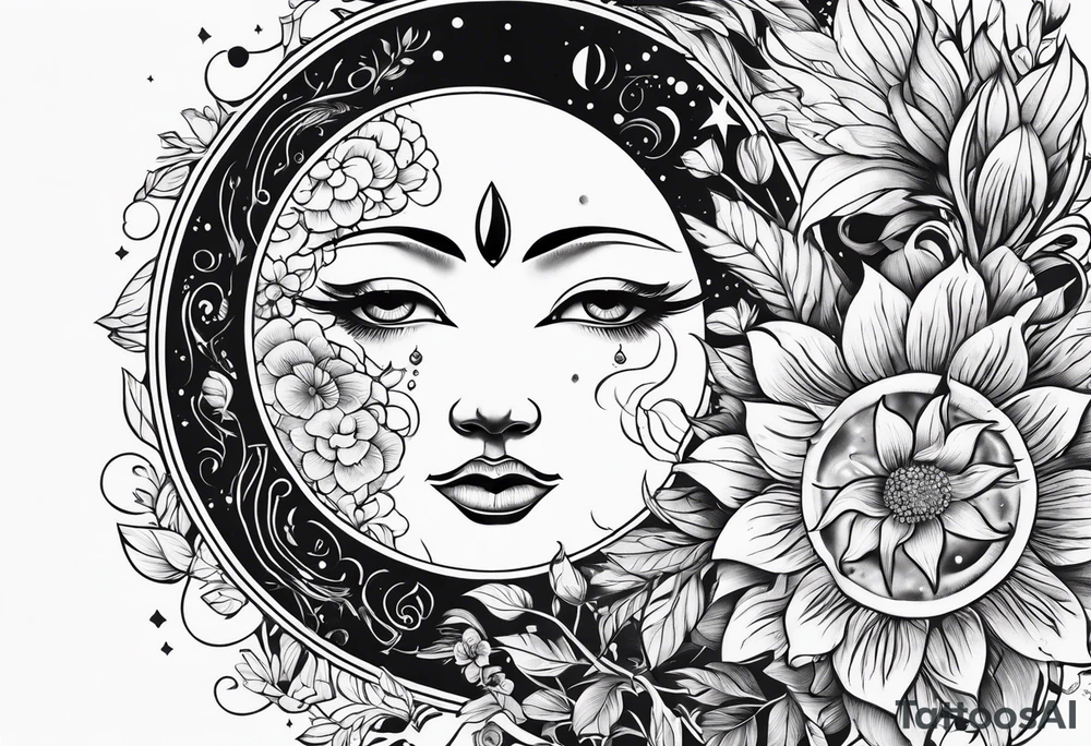 Sun and moon and garden tattoo idea
