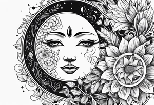 Sun and moon and garden tattoo idea