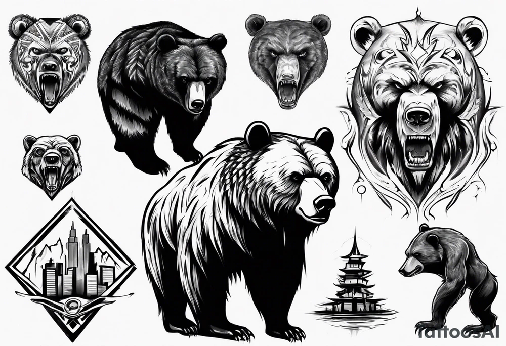 Serious bear coming up behind a city tattoo idea