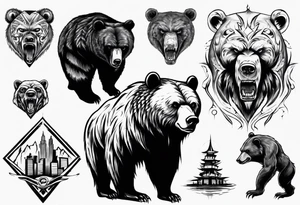 Serious bear coming up behind a city tattoo idea