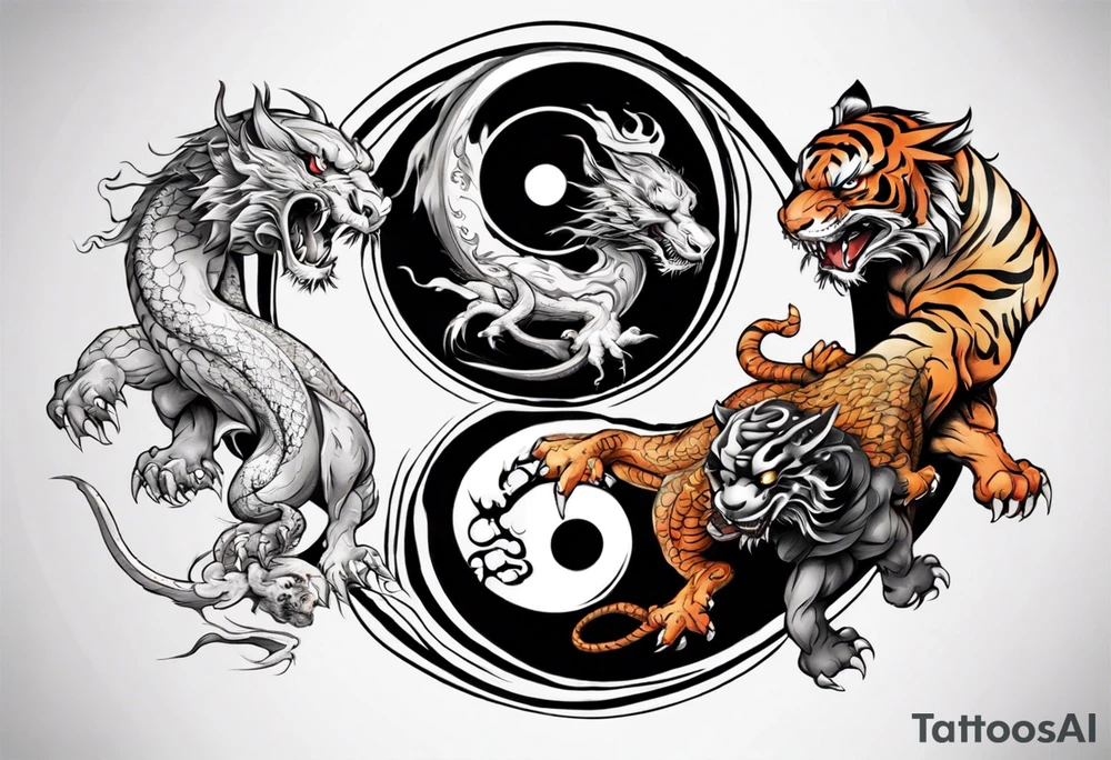 Ying Yang with dragon and tiger surrounding it tattoo idea