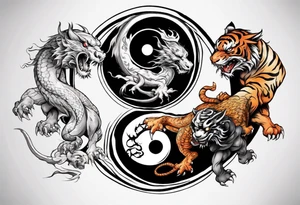 Ying Yang with dragon and tiger surrounding it tattoo idea