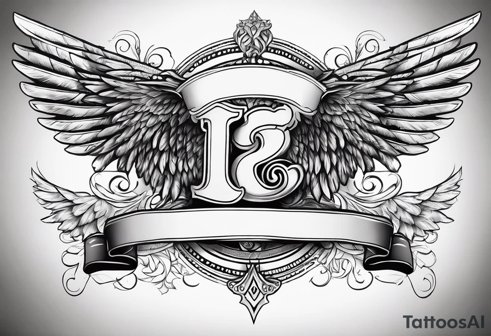 The word Glenn on a banner with angel Wings tattoo idea