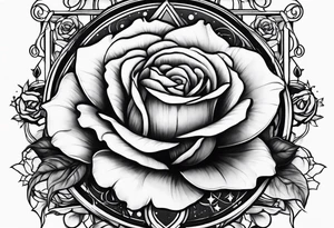 Tesseract with big roses and small stars tattoo idea