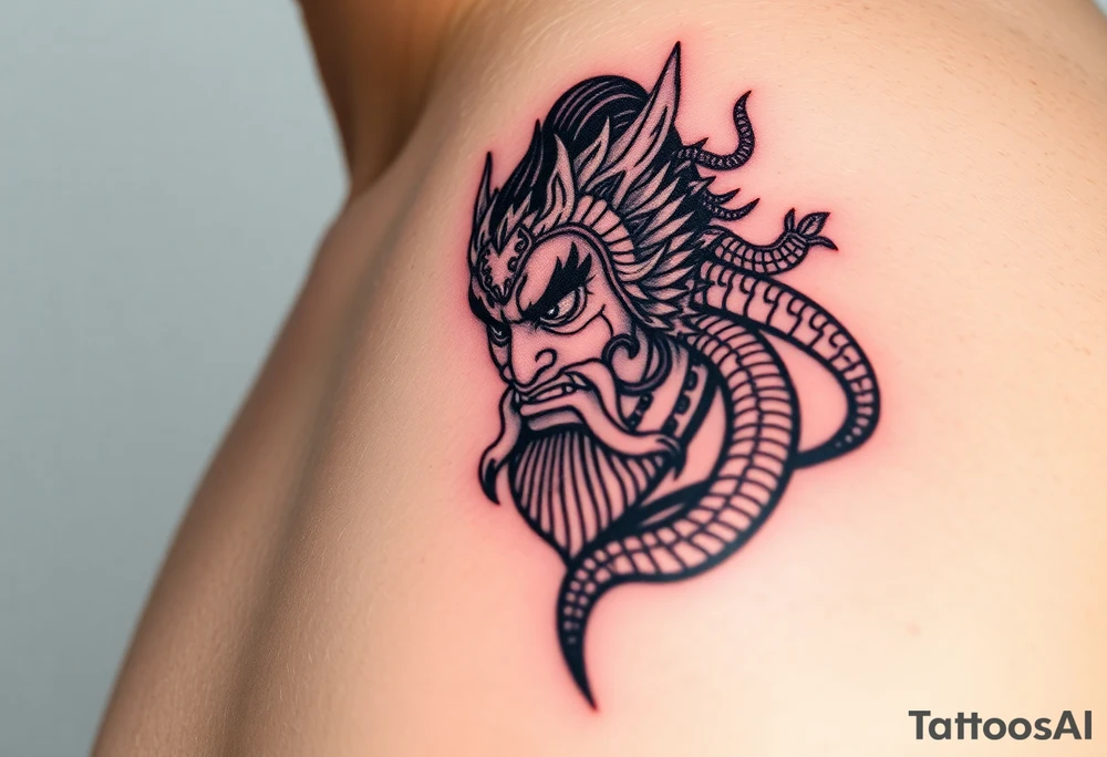 powerful majestic wukong surrounded by shenron tattoo idea