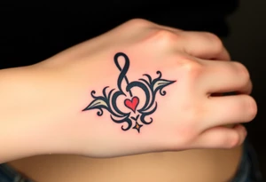 A swirl containing the Treble clef, book, dog paw, star, heart tattoo idea