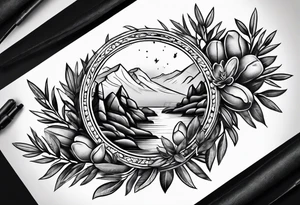 rock tattoo with olive leaves around it tattoo idea